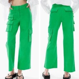 Wilfred Aritzia Vibrant Lime Green Wide Leg Utility Cargo High Rise Trendy Pants
